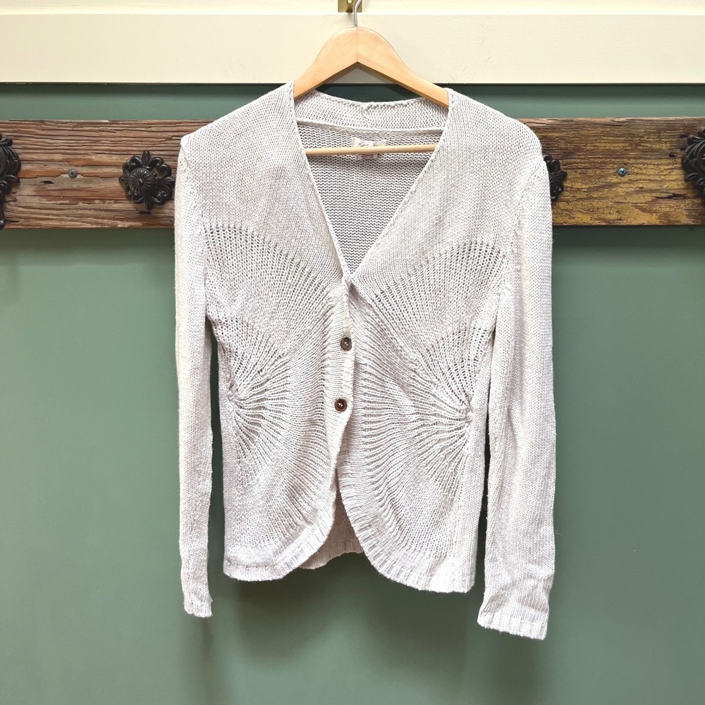 Sundance Womens Oatmeal Beige Angora Blend Sunburst Pointelle Cardigan Sweater L